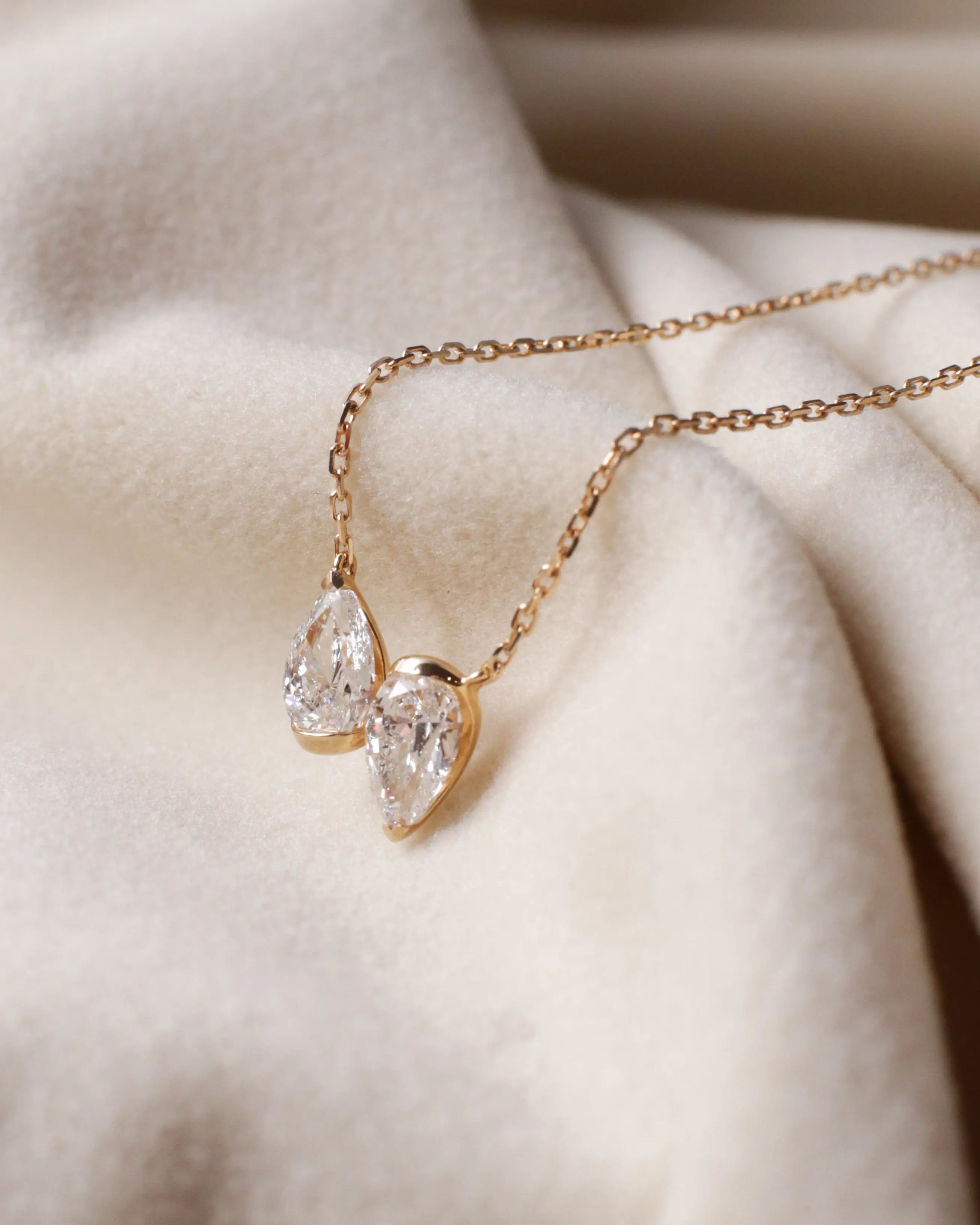 OEM / ODM / Wholesale Pear Shape Lab-Grown Diamond Necklace in 18K Gold | 1.067ct Center Stone | Double Drop Pendant