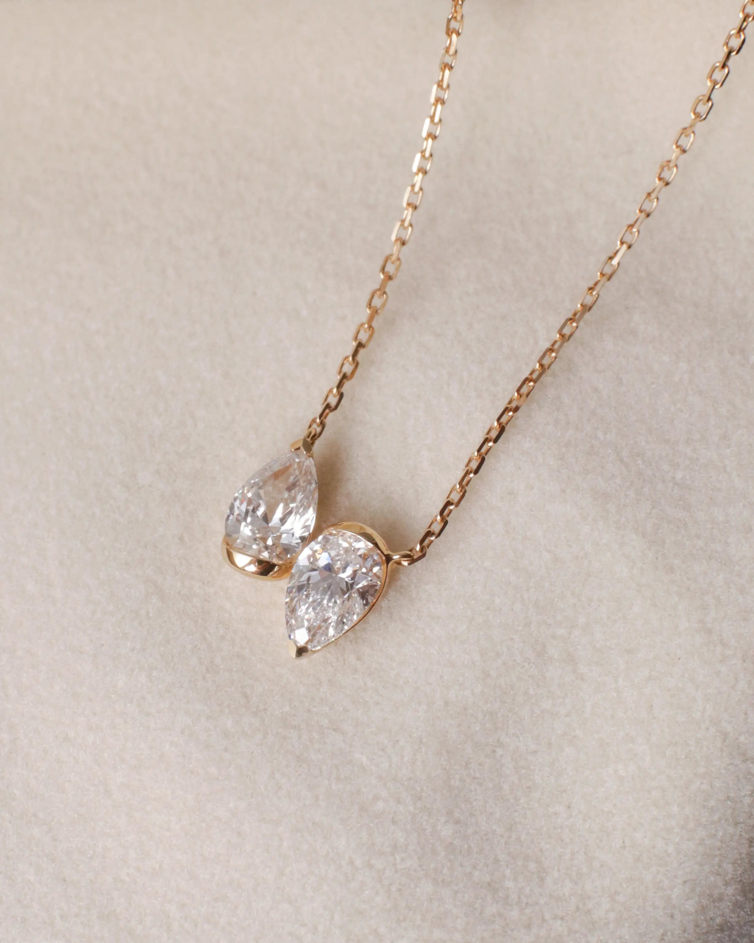 OEM / ODM / Wholesale Pear Shape Lab-Grown Diamond Necklace in 18K Gold | 1.067ct Center Stone | Double Drop Pendant